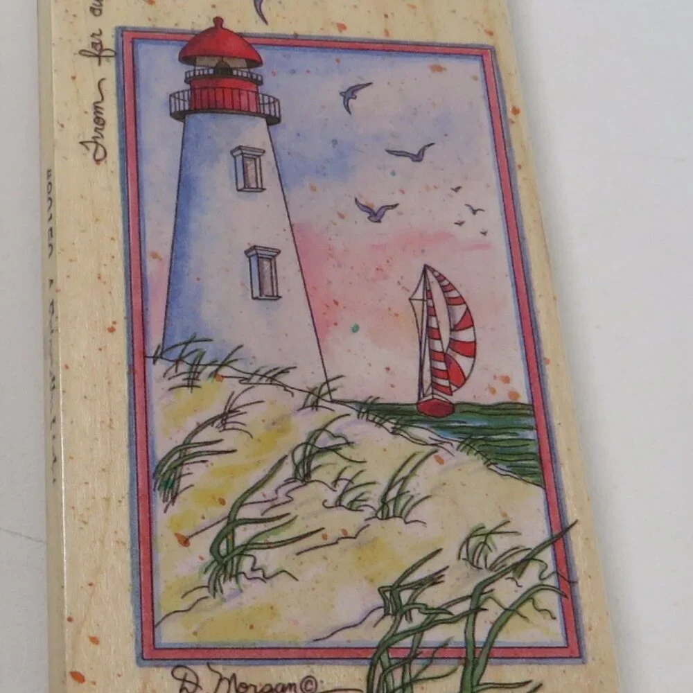 D. Morgan LARGE Rubber Stamp Wood Backed Lighthouse 